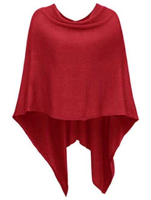 DJT Womens Solid Knit Short Asymmetric Wrap Poncho Topper