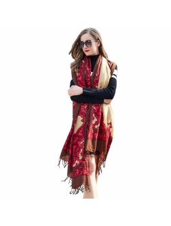 DANA XU 100% Pure Wool Women's Large Traditional Cultural Wear Pashmina Scarf (Black)