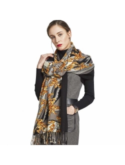 DANA XU 100% Pure Wool Women's Large Traditional Cultural Wear Pashmina Scarf (Black)