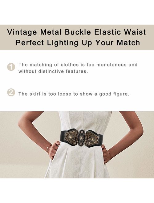 Maikun Women's Wide Stretch Elastic Waist Cinch Belt Fashion Vintage Metal Buckle Dress Belt Christmas