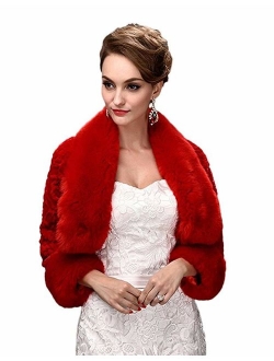 Oncefirst Women's Winter Faux Fur Wedding Jacket for Bride Wrap Shawl Bolero Jacket