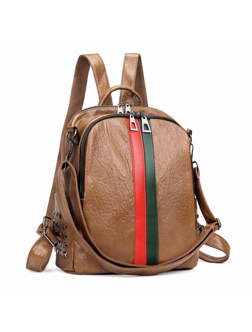 Mynos Fashion Backpack Bag Purse For Women Leather Mini Rucksack Zipper Travel Daypack Ladies Shoulder Bag Tote