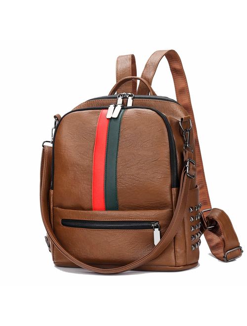 Mynos Fashion Backpack Bag Purse For Women Leather Mini Rucksack Zipper Travel Daypack Ladies Shoulder Bag Tote