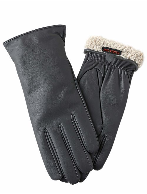 Warm Fleece Lining Touchscreen Texting Driving Winter Womens Leather Gloves