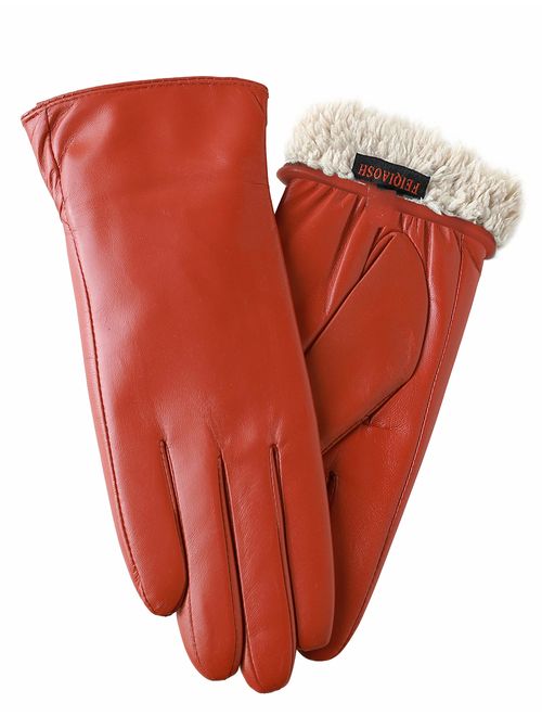 Warm Fleece Lining Touchscreen Texting Driving Winter Womens Leather Gloves