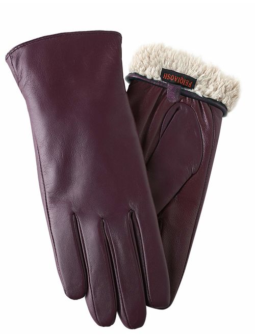 Warm Fleece Lining Touchscreen Texting Driving Winter Womens Leather Gloves