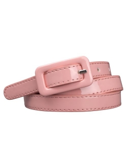 Womens Covered Buckle Patent Leatherette Skinny Belt