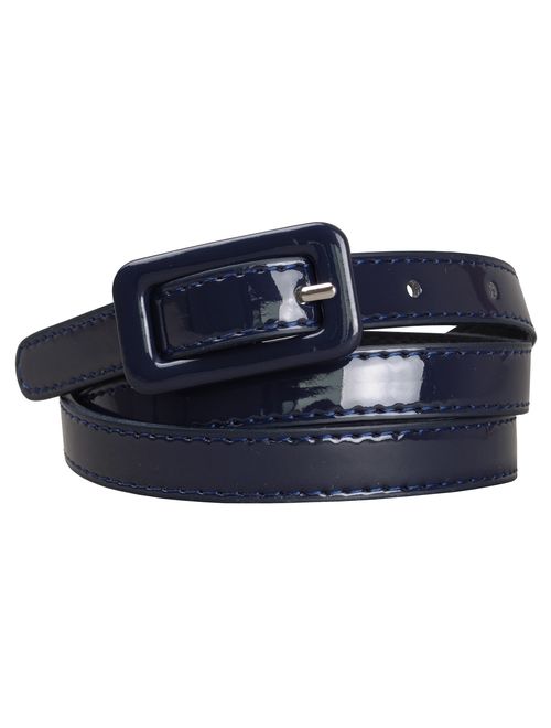 Womens Covered Buckle Patent Leatherette Skinny Belt