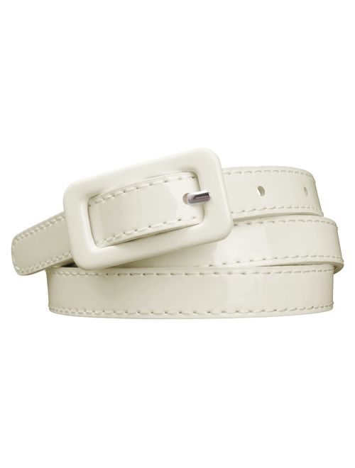 Womens Covered Buckle Patent Leatherette Skinny Belt