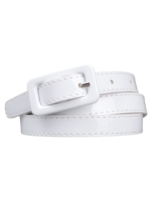 Womens Covered Buckle Patent Leatherette Skinny Belt