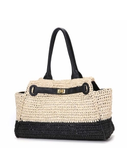 JOSEKO Summer Beach Bag, Women Straw Paper Handbag Top Handle Big Capacity Travel Tote Purse