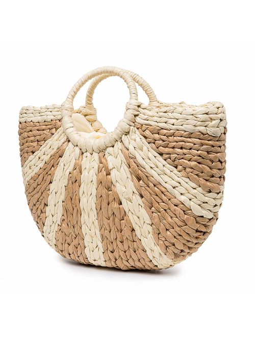 JOSEKO Summer Beach Bag, Women Straw Paper Handbag Top Handle Big Capacity Travel Tote Purse