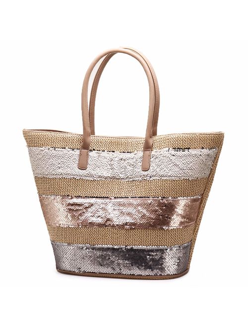 JOSEKO Summer Beach Bag, Women Straw Paper Handbag Top Handle Big Capacity Travel Tote Purse