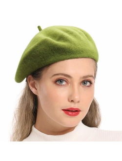 Wheebo Wool Beret Hat,Solid Color French Style Winter Warm Cap for Women Girls Lady