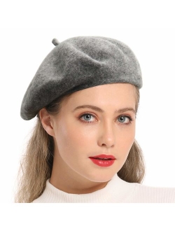 Wheebo Wool Beret Hat,Solid Color French Style Winter Warm Cap for Women Girls Lady