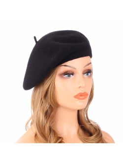 Wheebo Wool Beret Hat,Solid Color French Style Winter Warm Cap for Women Girls Lady