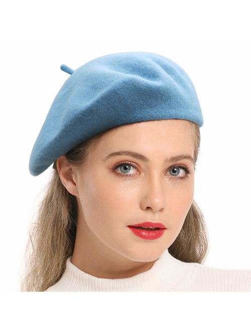 Wheebo Wool Beret Hat,Solid Color French Style Winter Warm Cap for Women Girls Lady