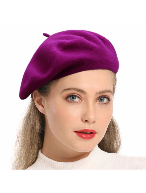 Wheebo Wool Beret Hat,Solid Color French Style Winter Warm Cap for Women Girls Lady