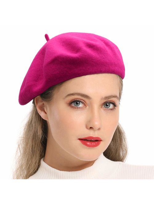 Wheebo Wool Beret Hat,Solid Color French Style Winter Warm Cap for Women Girls Lady