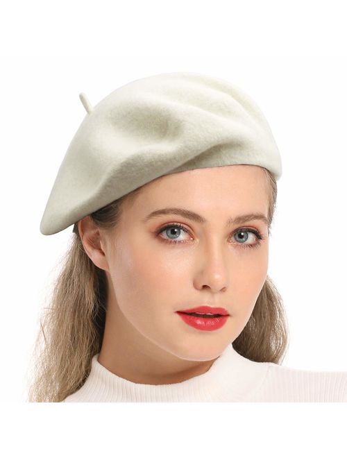 Wheebo Wool Beret Hat,Solid Color French Style Winter Warm Cap for Women Girls Lady