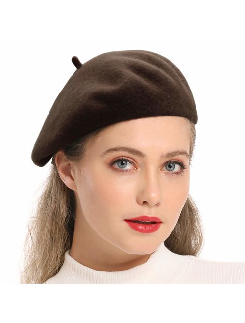 Wheebo Wool Beret Hat,Solid Color French Style Winter Warm Cap for Women Girls Lady