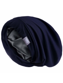 YANIBEST Extra Large Adjustable Satin Lined Slouchy Beanie Sleep Cap for Dry Hair and Curly Hair Stay on All Night 2020