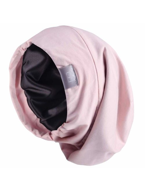 YANIBEST Extra Large Adjustable Satin Lined Slouchy Beanie Sleep Cap for Dry Hair and Curly Hair Stay on All Night 2020