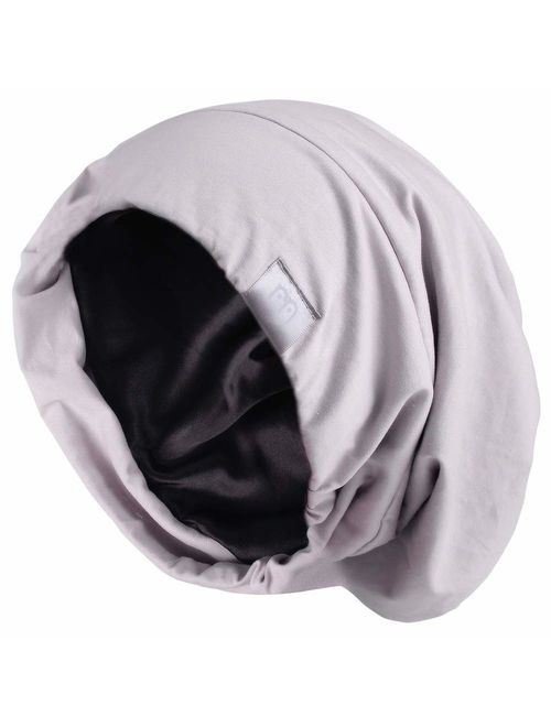 YANIBEST Extra Large Adjustable Satin Lined Slouchy Beanie Sleep Cap for Dry Hair and Curly Hair Stay on All Night 2020