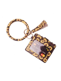 Lantintop Multifunctional Bangle Key Ring Card Holder PU Leather Round Keychain Wallet With Matching Wristlet For Women Girls