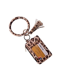 Lantintop Multifunctional Bangle Key Ring Card Holder PU Leather Round Keychain Wallet With Matching Wristlet For Women Girls