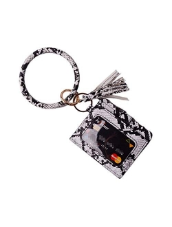 Lantintop Multifunctional Bangle Key Ring Card Holder PU Leather Round Keychain Wallet With Matching Wristlet For Women Girls