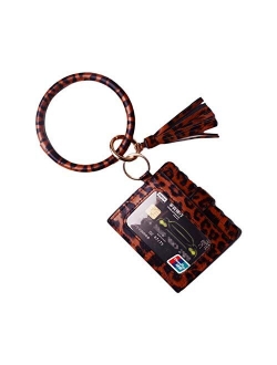 Lantintop Multifunctional Bangle Key Ring Card Holder PU Leather Round Keychain Wallet With Matching Wristlet For Women Girls