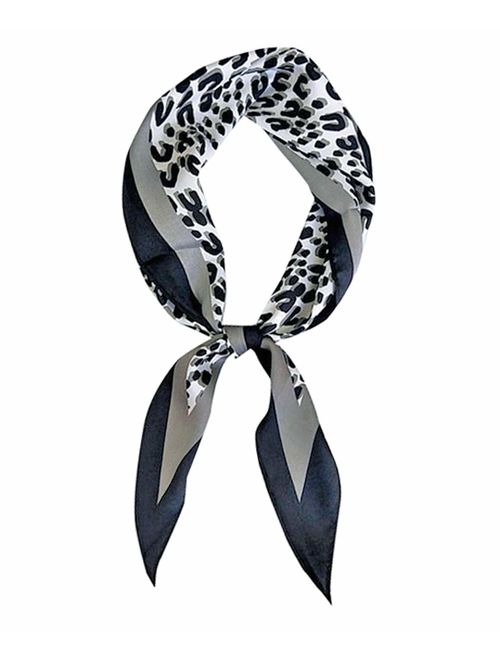 GERINLY Silk Hair Scarf Animal Print Leopard Neck Scarf Summer Neckerchief for Women