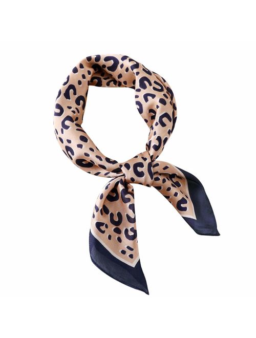 GERINLY Silk Hair Scarf Animal Print Leopard Neck Scarf Summer Neckerchief for Women