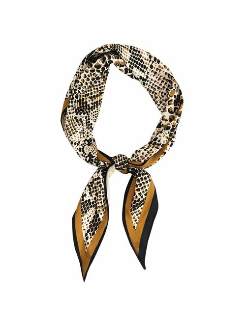 GERINLY Silk Hair Scarf Animal Print Leopard Neck Scarf Summer Neckerchief for Women