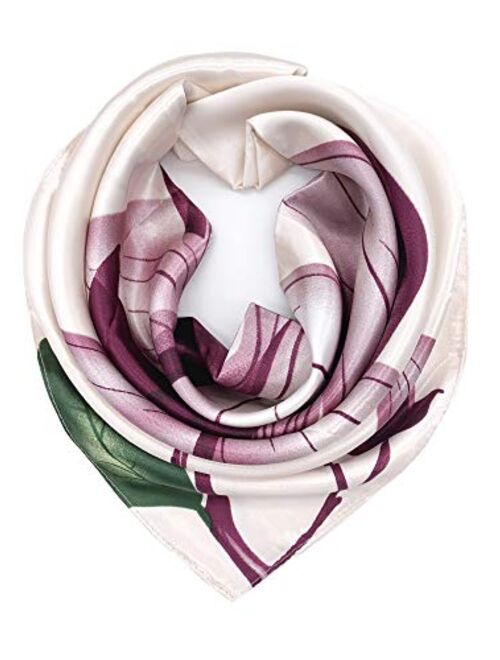 YOUR SMILE Silk Feeling Scarf Women's Fashion Pattern & Solid Color Large Square Satin Headscarf