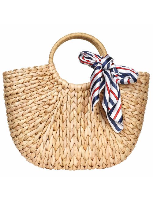 Hand-woven Straw Large Hobo Bag for Women Round Handle Ring Toto Retro Summer Beach Straw Bag