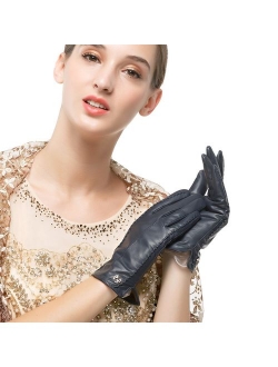 Women Touchscreen Leather Glove Nappaglo Pure Cashmere Lining Winter Warm Glove