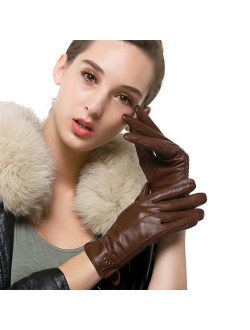 Women Touchscreen Leather Glove Nappaglo Pure Cashmere Lining Winter Warm Glove