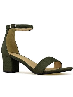 MVE Shoes Women's Open Toe Single Band Buckle Ankle Strap Chunky Low Mid Block Heel Sandal, Cake