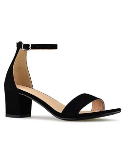 MVE Shoes Women's Open Toe Single Band Buckle Ankle Strap Chunky Low Mid Block Heel Sandal, Cake