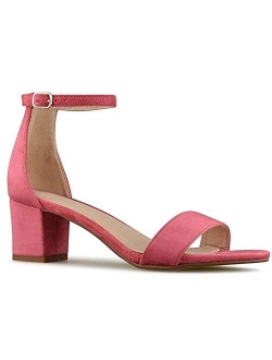 MVE Shoes Women's Open Toe Single Band Buckle Ankle Strap Chunky Low Mid Block Heel Sandal, Cake