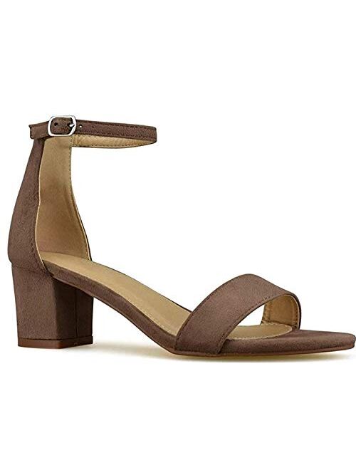 MVE Shoes Women's Open Toe Single Band Buckle Ankle Strap Chunky Low Mid Block Heel Sandal, Cake