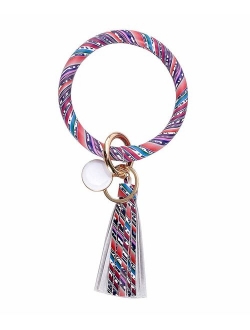 Weixiltc Large Circle Key Ring Leather Tassel Keychain Bracelet Holder Keychain Keyring For Women Girl