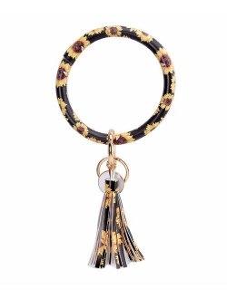 Weixiltc Large Circle Key Ring Leather Tassel Keychain Bracelet Holder Keychain Keyring For Women Girl