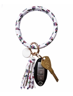 Weixiltc Large Circle Key Ring Leather Tassel Keychain Bracelet Holder Keychain Keyring For Women Girl