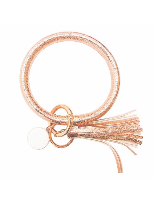 Weixiltc Large Circle Key Ring Leather Tassel Keychain Bracelet Holder Keychain Keyring For Women Girl