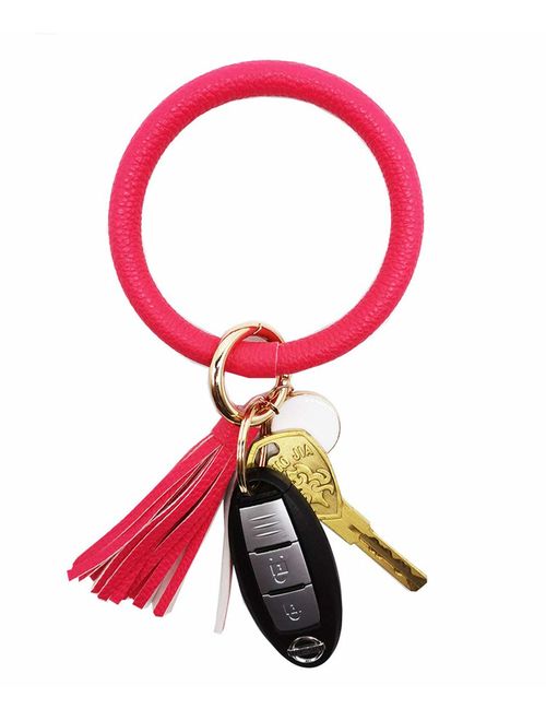 Weixiltc Large Circle Key Ring Leather Tassel Keychain Bracelet Holder Keychain Keyring For Women Girl