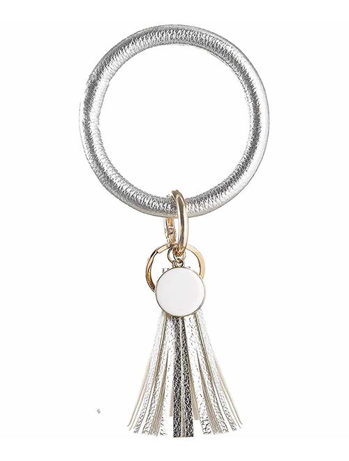 Weixiltc Large Circle Key Ring Leather Tassel Keychain Bracelet Holder Keychain Keyring For Women Girl