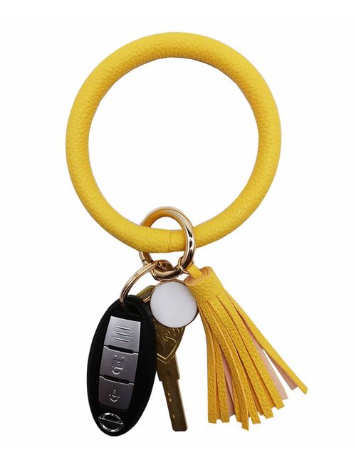 Weixiltc Large Circle Key Ring Leather Tassel Keychain Bracelet Holder Keychain Keyring For Women Girl